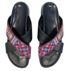JOHNNY WAS Beatriz $268 Embroidered Cross Strap Slides Sandals 40/10